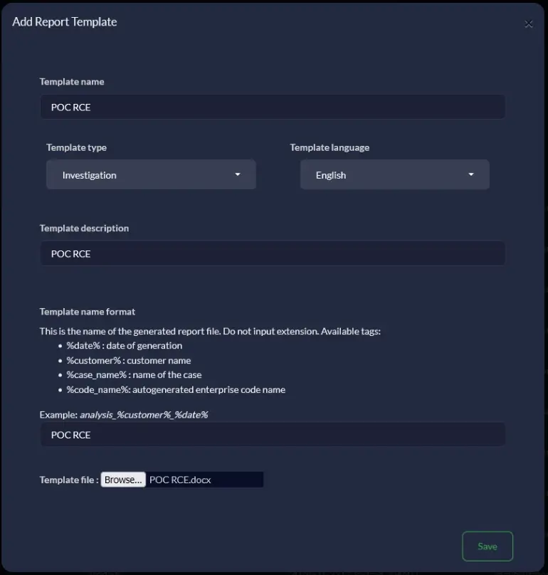 A DOCX file containing a malicious SSTI payload